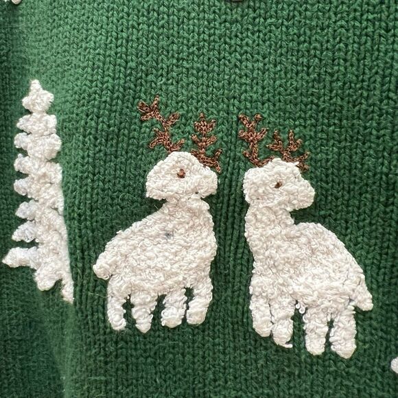 Vintage Liz Claiborne Reindeer Christmas Sweater Women’s S Green Knit Holiday - Picture 3 of 6